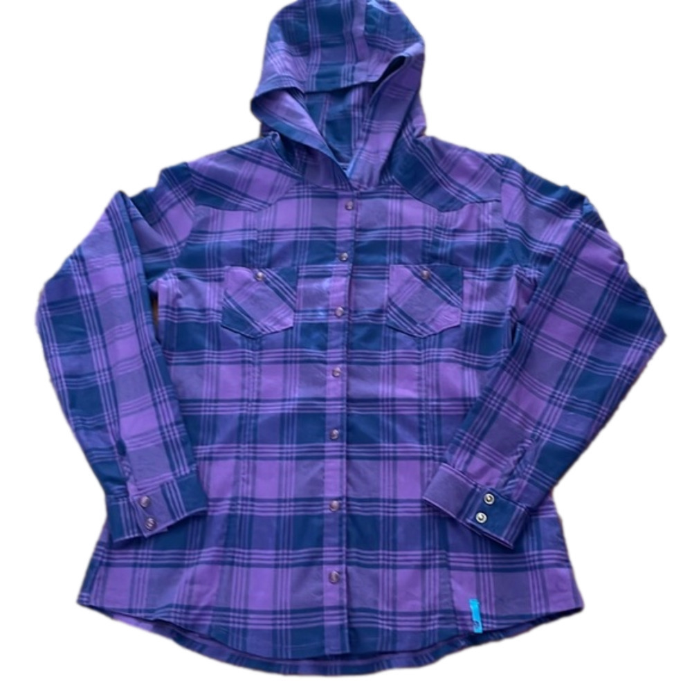 Mountain Hardwear western flannel hoodie, pearl snaps, size medium